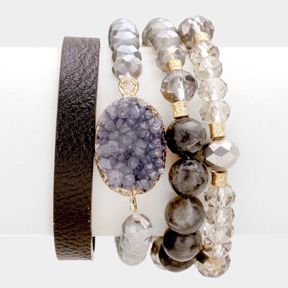 NEW Druzy Multi Bead Strand Boho Bracelets 4 Piece